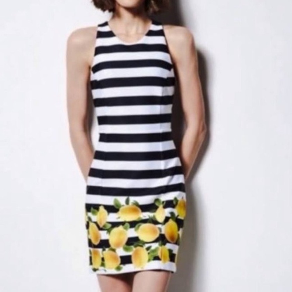 Milly for Design Nation Striped Lemon Print Sleeveless Sheath Dress Womens 6‎